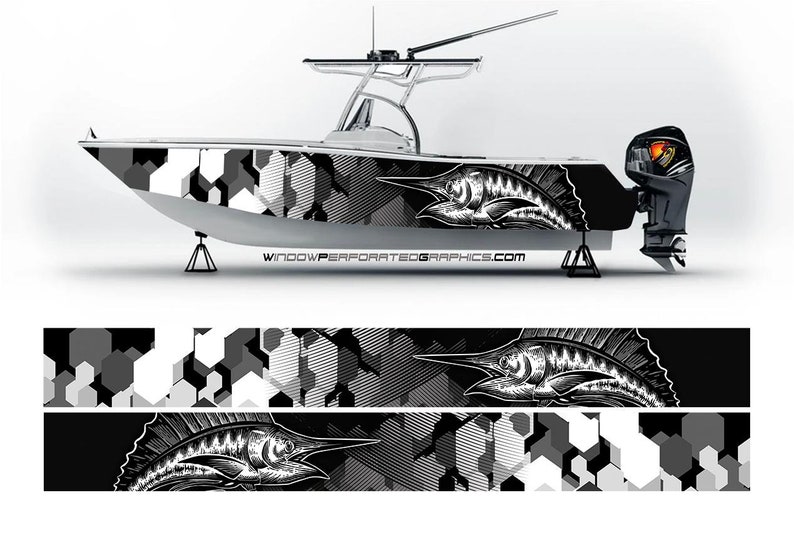 Fishing Boat Trailer - Camo in bianco e nero Marlin